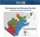 RebuildNC map of affected counties from Hurricane Florence and Matthew
